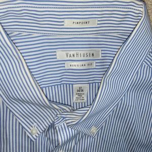 Van Heusen large blue pinstripe casual button down collar, dress shirt
